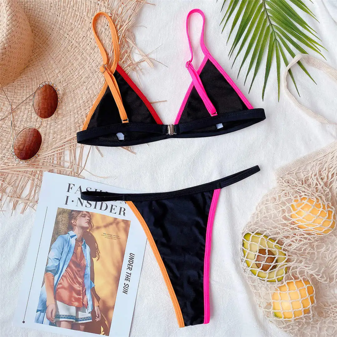 2026 Neon-Grüner Bikini Damen-Badeanzug Zweiteiliger Bikini-Set mit Hohem Beinausschnitt Tanga-Badeanzug Schwimmanzug V2445 – Detail 8