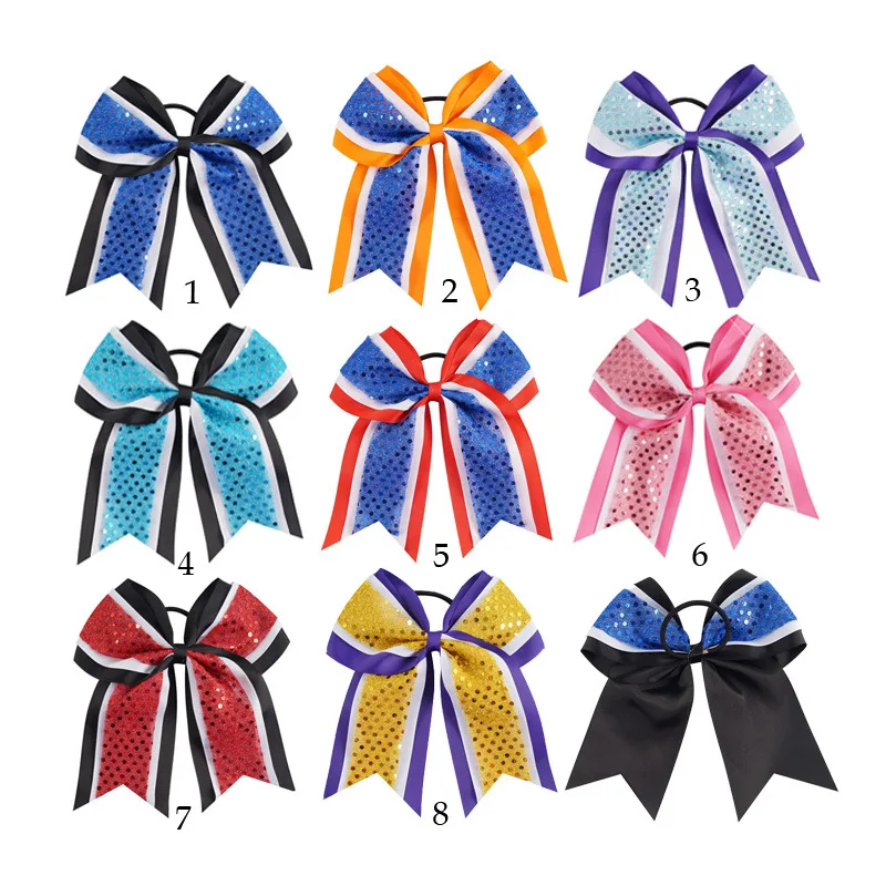 7-calowe cekiny do tańca Bling duża cheerleaderka z kokardką elastyczna opaska do włosów dla dzieci dziewczyny dzieci butik piękne akcesoria do włosów