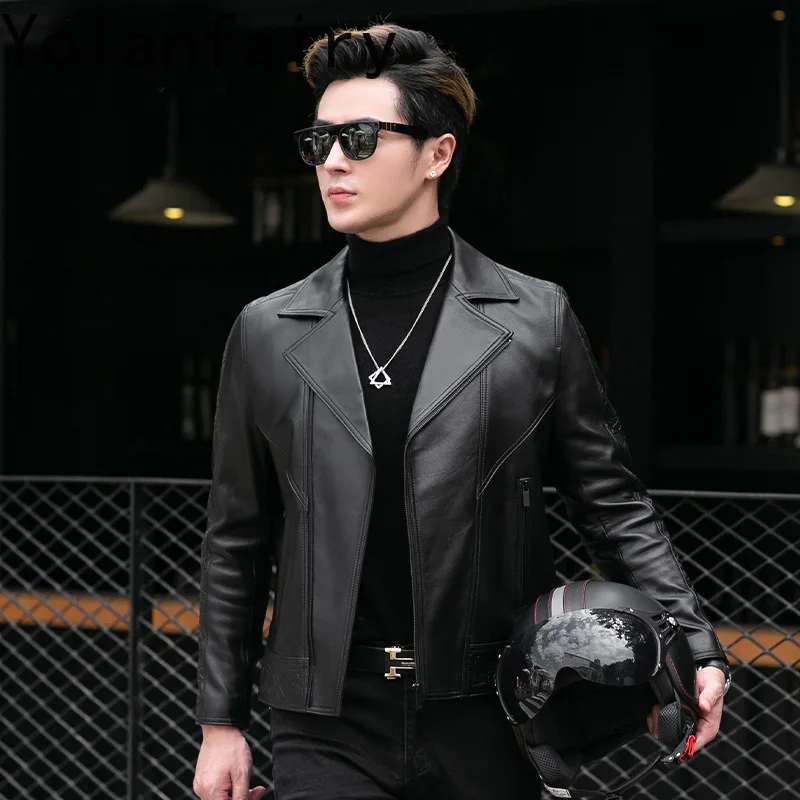 Natural Sheepskin Genuine Leather Jacket Men Chic Short Leather Jackets Autumn Coat Man Clothes Motocycle & Biker Jacket 2024