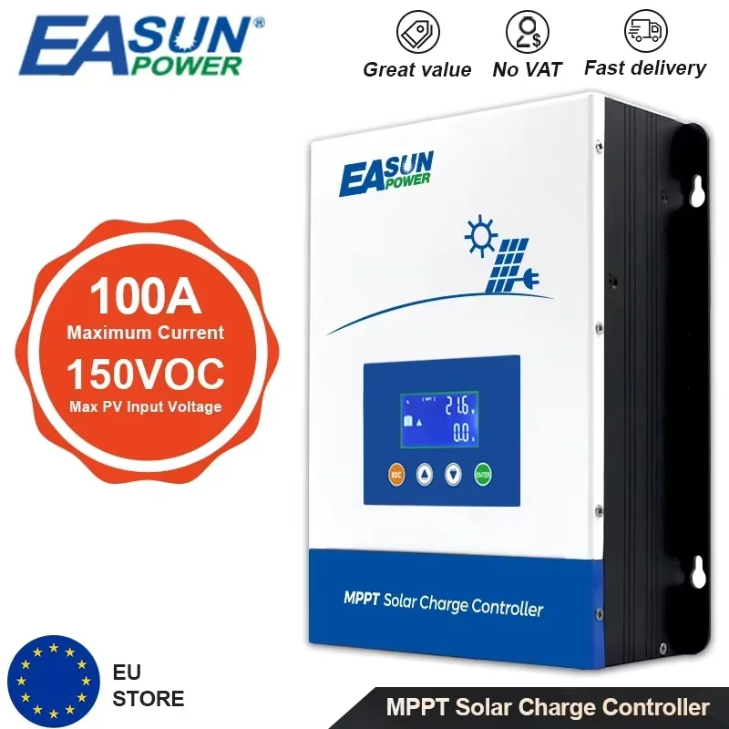 EASUN MPPT Regolatore solare 100A 36V Caricatore solare Batteria 12V/24V/48V Caricatore con impostazione Max 150VDC Regolatore solare LCD retroilluminato