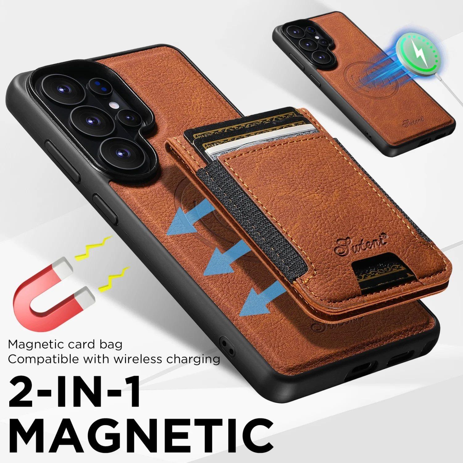 For Samsung Galaxy S26/S25/S24/S23 22plus Ultra magnetic two-in-one, card holder, full coverage TPU, card insertion leather case