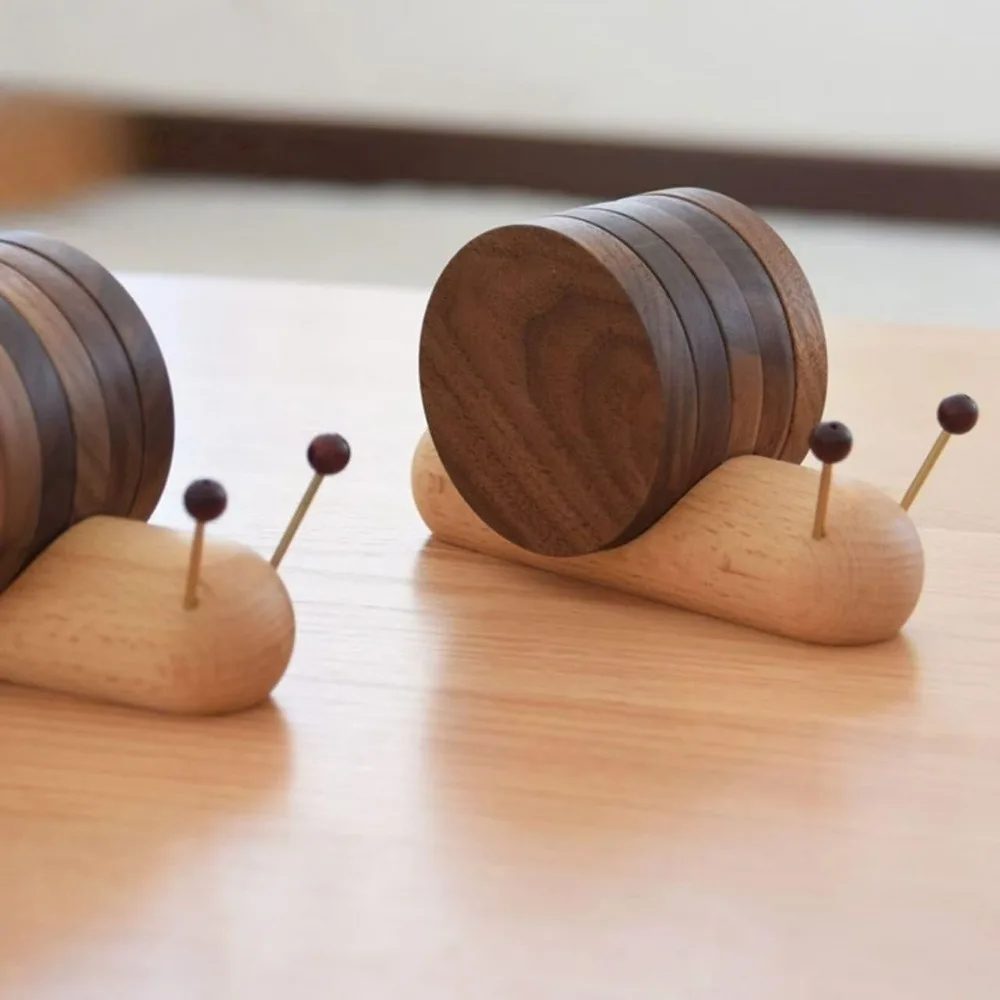 

Wooden Coasters - Fun Coasters, Unique and Cute Snail-shaped Wooden Coasters, Warm Gift, New Home Decoration & Dining Table Deco
