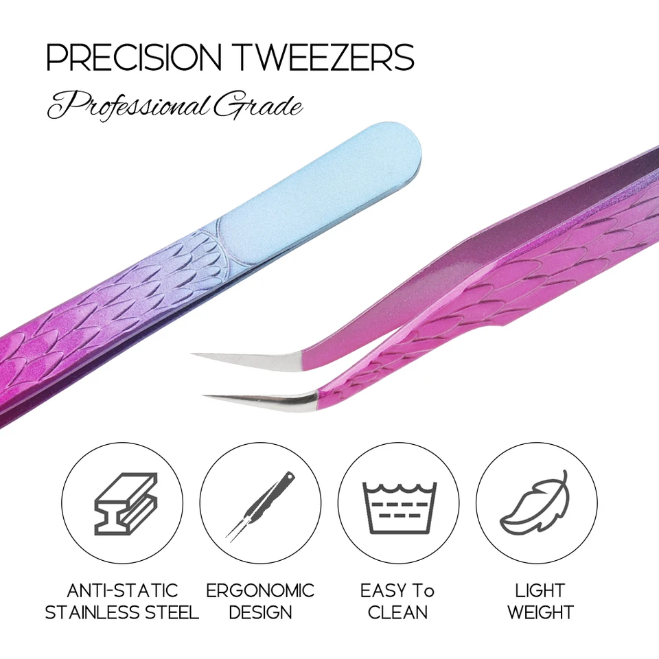 GEMERRY pinzas para extensiones de pestañas, acero inoxidable colorido, puntas de fibra superdura, alta precisión, herramienta antiestática 5