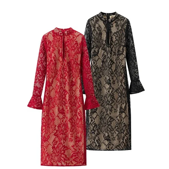 Elegant PartyวันเกิดสุภาพสตรีVestidosแขนยาวSlim Fitหญิงแยกชุดเซ็กซี่Lace Hollow Outชุดสตรี 2025 ใหม่