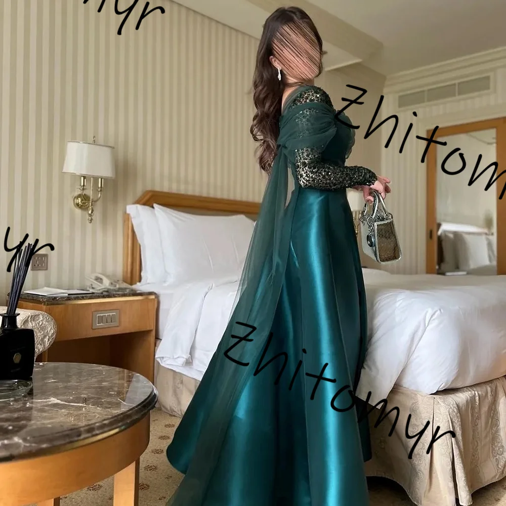 Jiayigong Simple Crew A-line Evening Dress Sequined See-Through Full Sleeves Formal Dress Ankle Length Beading Party Gowns