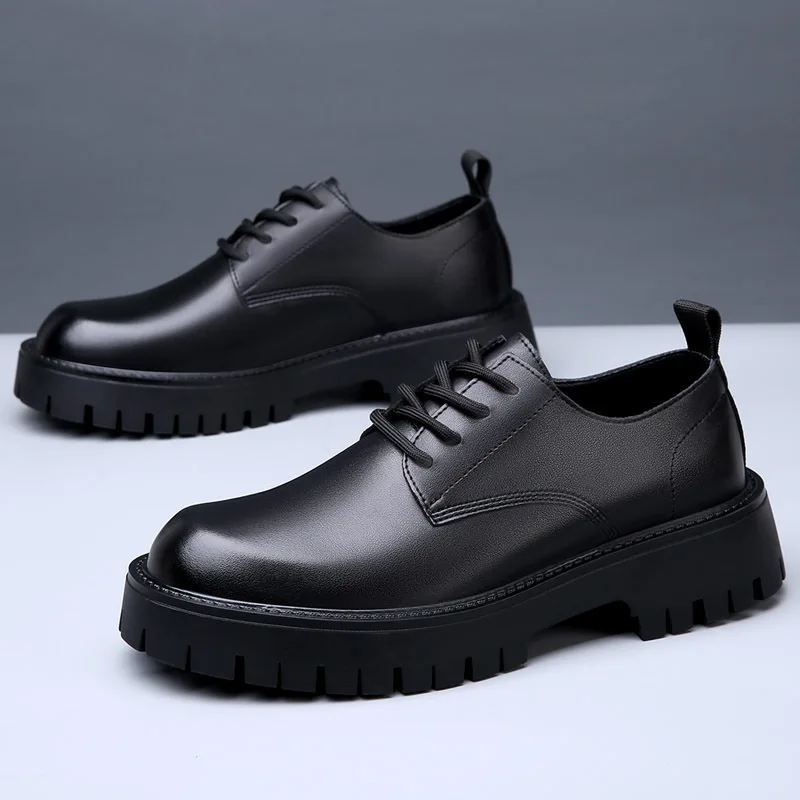 100% Genuine Leather Shoes Men Brand Footwear Thick Sole Non-slip Cow Leather Mens Casual Shoes D018