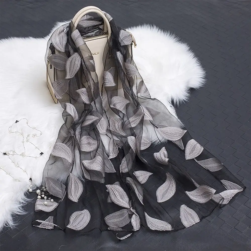 Summer Lightweight Silk Scarf Soft Organza Gauze Sheer Wrap Breathable Anti-UV Shawls Women