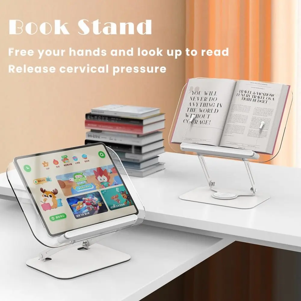 6PCS/Set Acrylic Reading Rack 360° Rotation with Elastic Page Clips Adjustable Book Holder Adjustable Transparent