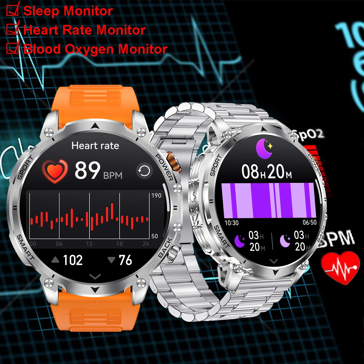 New Military Men's Outdoor Sport Smart Watch 1400mAh Battery BT Call Flashlight IP68 Waterproof 1.7' HD Large Screen Men Watch view 4