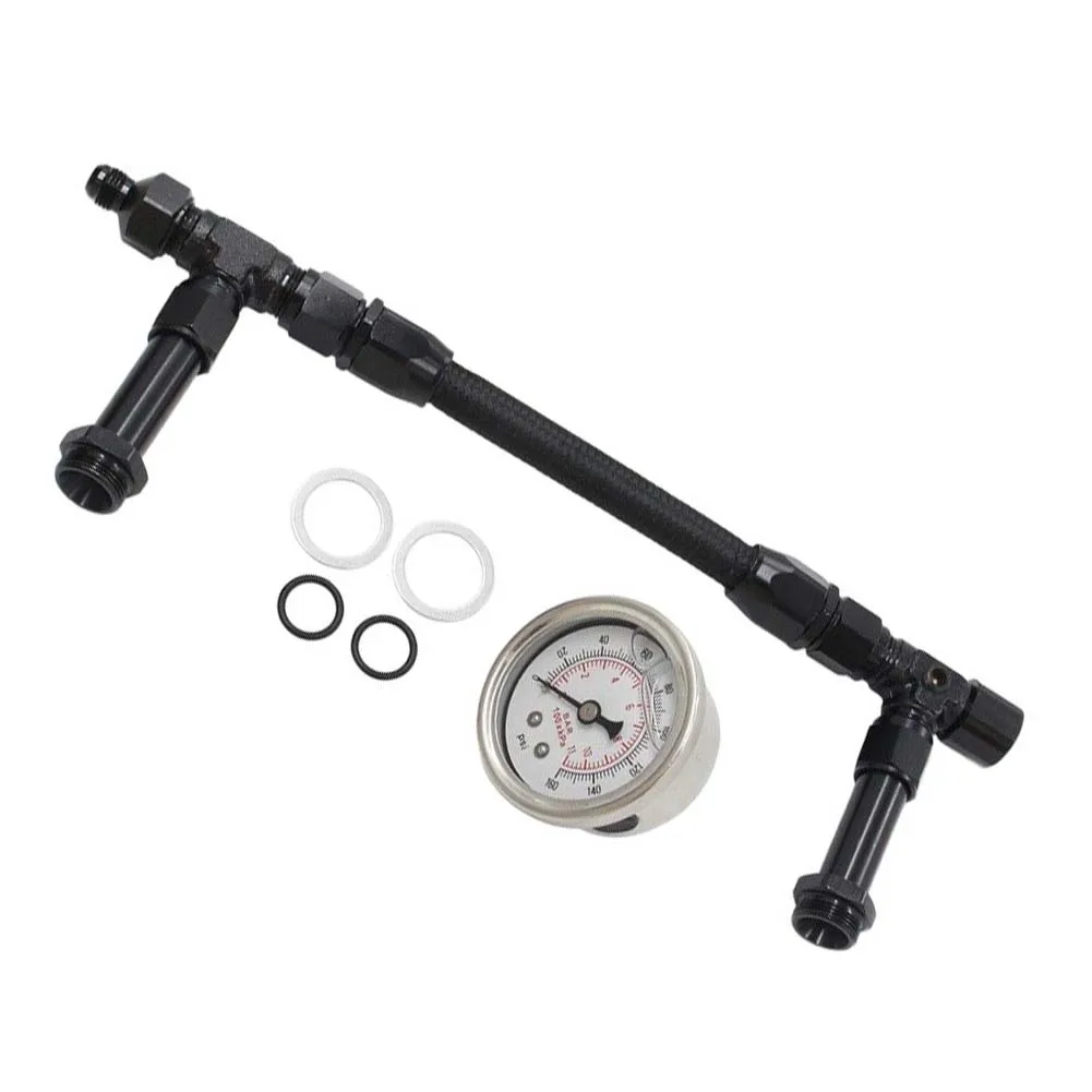 8AN Dual Feed Fuel Line Unit with Pressure Gauge for 4150 Carburetor Systems and AN8 Fuel Line Mounting Points