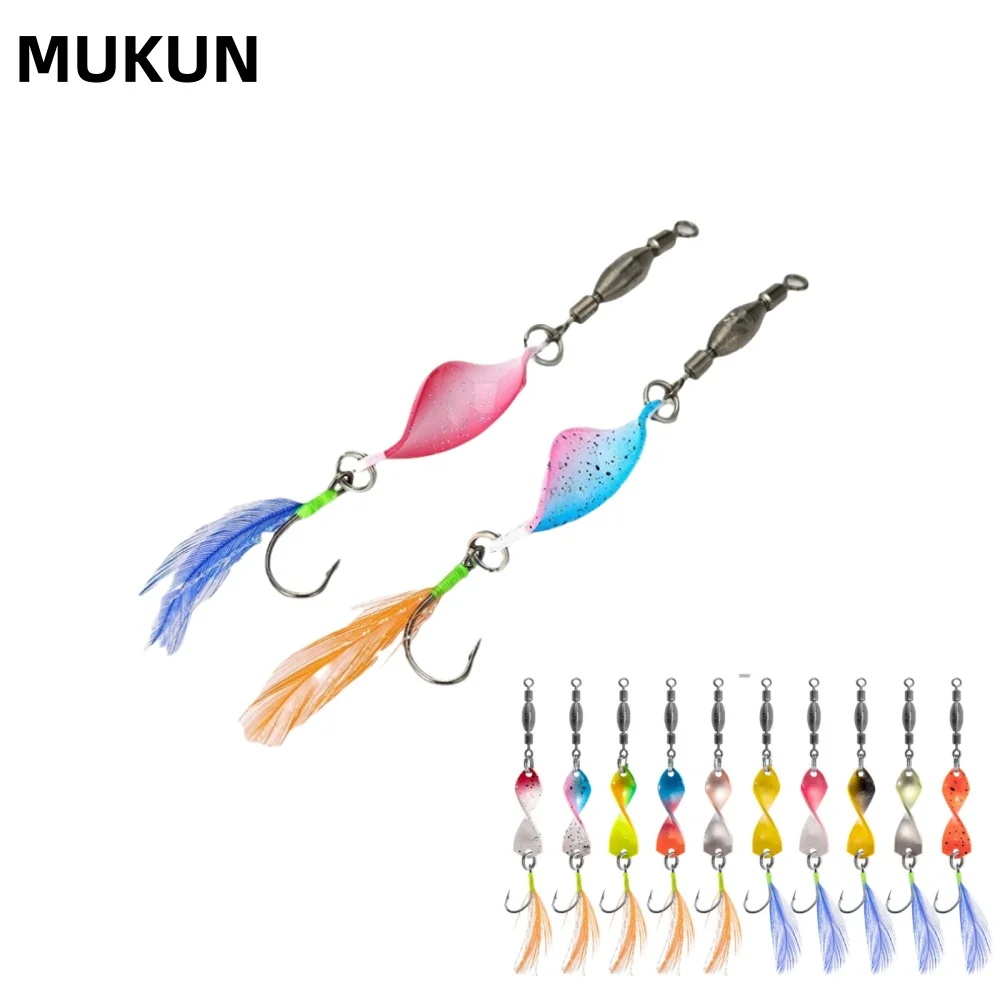 

5/10pcs Fishing Metal Spinners Lures with Feather Hook 3g Spinnerbaits Wobbler Jigging Spoon Lures Spinning Twisted Blades Bass