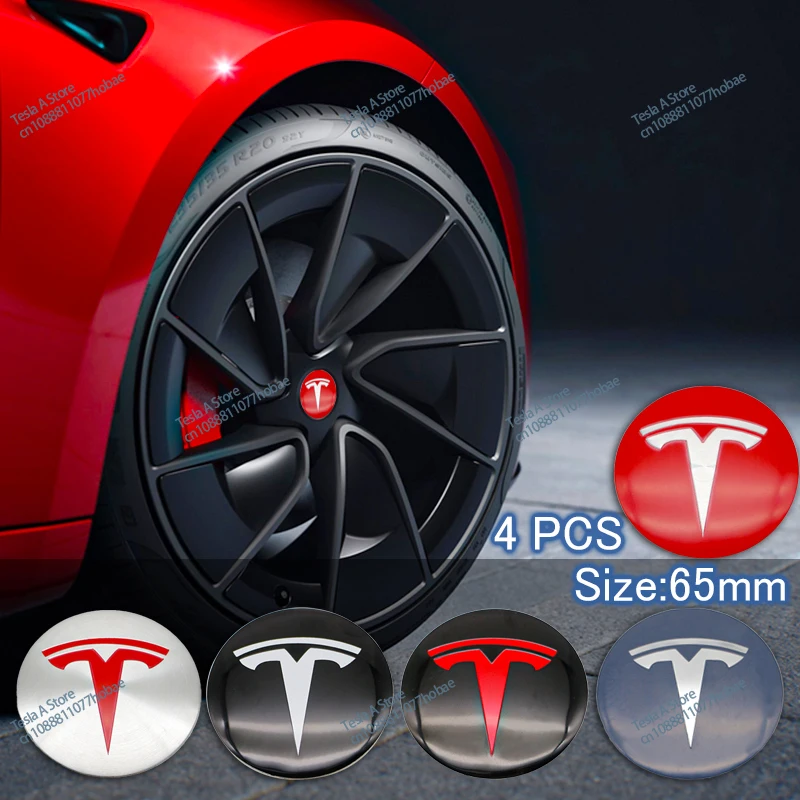 4pcs 65mm Car Wheel Center Cap Badge Sticker for Tesla Model 3 Y S X Roadster P75D P85D P90D P100D Personalization Accessories