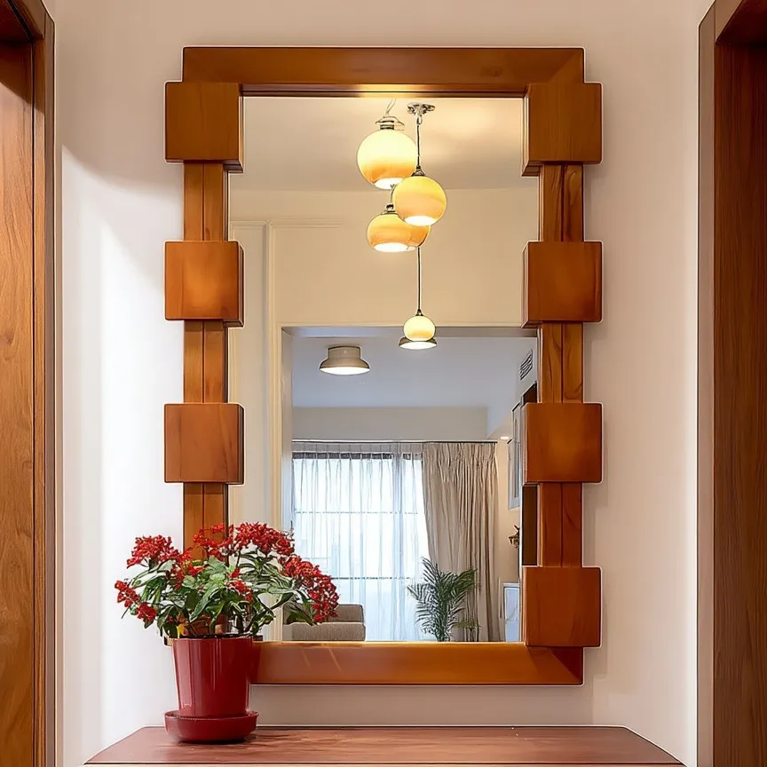 Medieval style all-solid wood mirror full-body mirror French household wall-mounted entrance mirror special-shaped full-length m