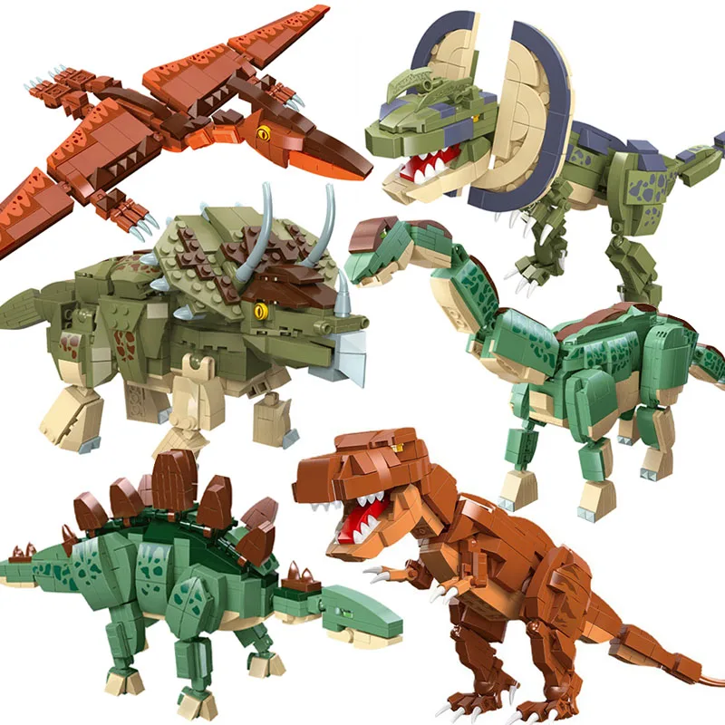 Jurassic Dinosaur T Rex Triceratops Brontosaurus Model Building Blocks Pterosaur Dilophosaurus Stegosaurus Dino MOC Bricks Toys