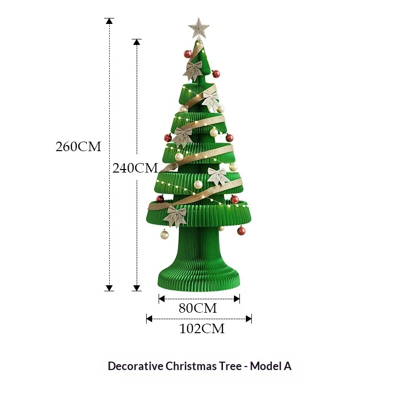 Paper Christmas Tree 6ft-8ft Folding Christmas Trees Decor With Lights And Christmas Ornaments