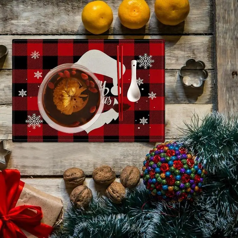 Kerstplacemats voor servies Sneeuwpop Placemats Linnen Kerstplacemats Seizoensgebonden tafelplacemats Rechthoek Hittebestendig