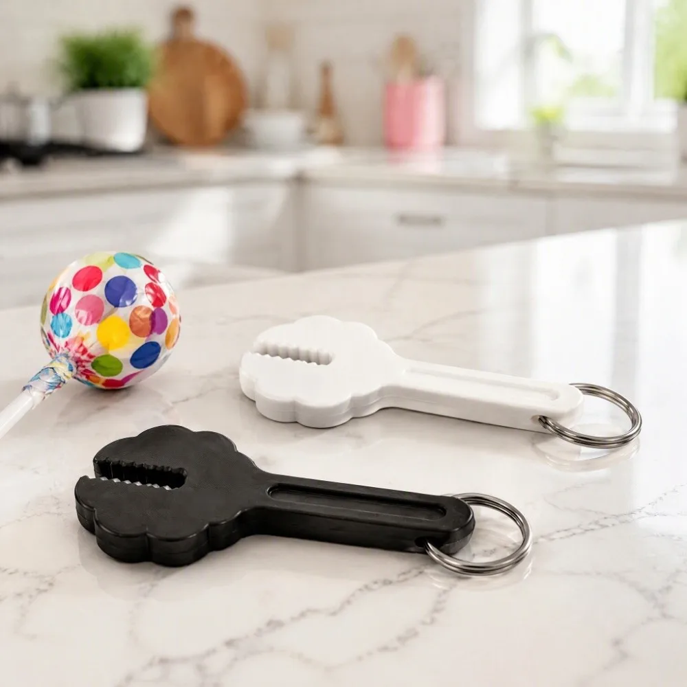 2Pcs Plastic Lollipop Opener with Keychain Labor Saving Integrated Candy Wrapper Remover Scratch Resistant 3D Printing