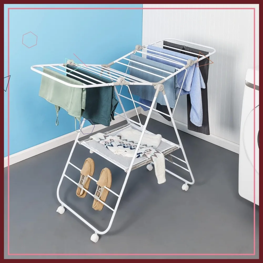 

Portable Folding Clothes Dryer with Wheels, 50 lbs Capacity, White - Expandable Drying Space for Easy Storage