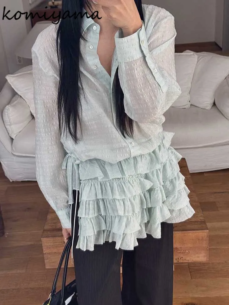 

Autumn New Sets Laple Neck Woman 2025 Shirts & Blouses Long Sleeve Blusas Ropa De Mujer Camisas Clothing with Cake Skirt