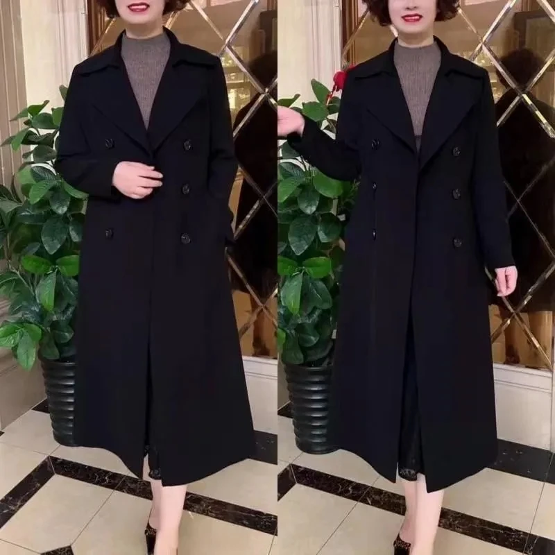 Elegancki płaszcz trencz damski średniej długości NOWY wiosenno-jesienny modny szlachetny płaszcz przeciwdeszczowy damski w stylu brytyjskim khaki płaszcz wierzchni 4XL