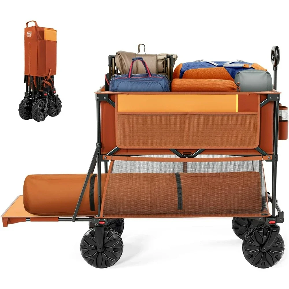 

400LFolding Double Decker Wagon, 54" Extra Long Extender Wagon Cart, 450lbs Collapsible Wagon, Garden Carts with Big Wheel