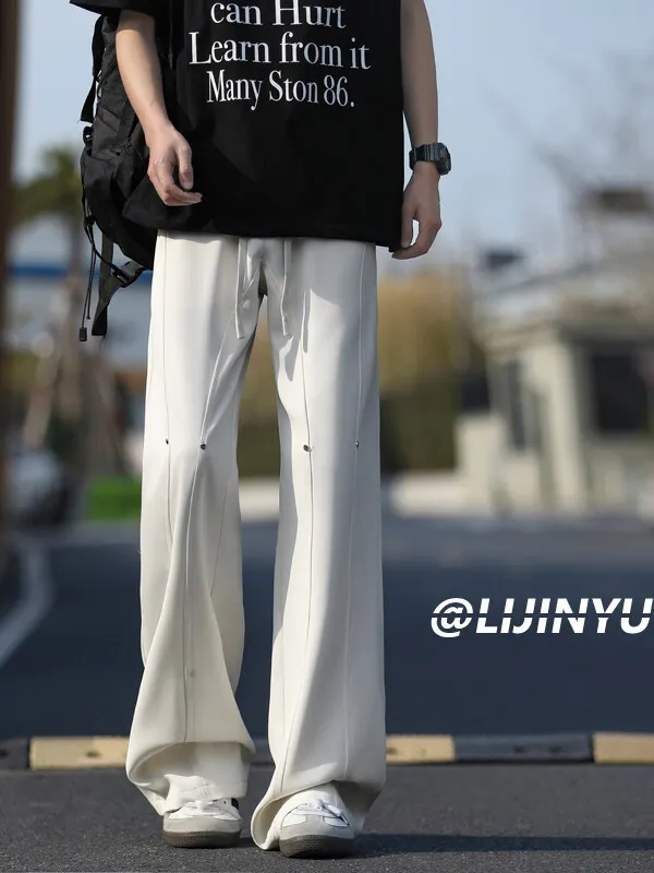 العلامة التجارية الأمريكية غير الرسمية الرجال الصيف رقيقة مستقيم الساق الرياضة فضفاض ثريبي الغرب السراويل تنفس خفيفة الوزن مستقيم أنبوب بنطلون #2