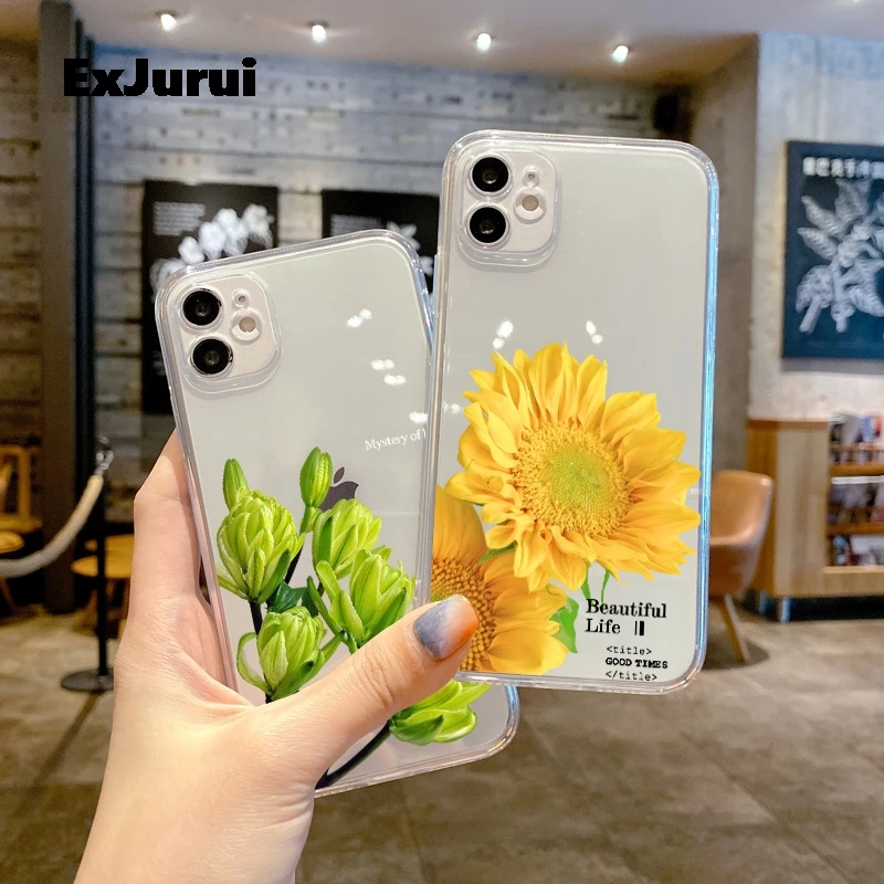 Rose Sunflower Tulip Chrysanthemum Hydrangea Flowers Case For iphone 16 15 7 8 plus 12 13mini 11 14 pro Max X XR XS Clear Covers