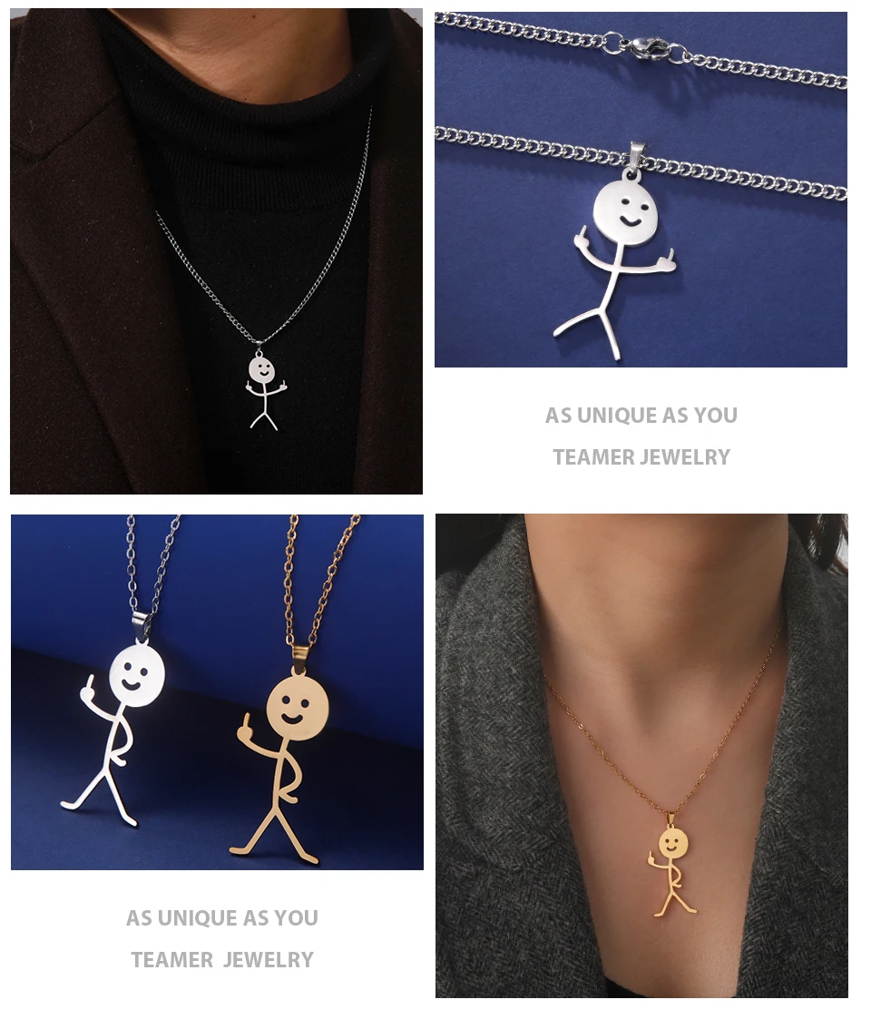 Teamer Hip Hop Mittelfinger Stickman Halskette Rock Punk Lustige Doodle Anhänger Halskette für Frauen Männer Trend Schmuck Geschenk – Detail 9