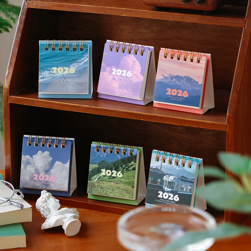 

Hot Sale 2026 Landscape Mini Desk Calendar Creative Coil Calendar Planner Desktop Ornament Decoration Office Stationery