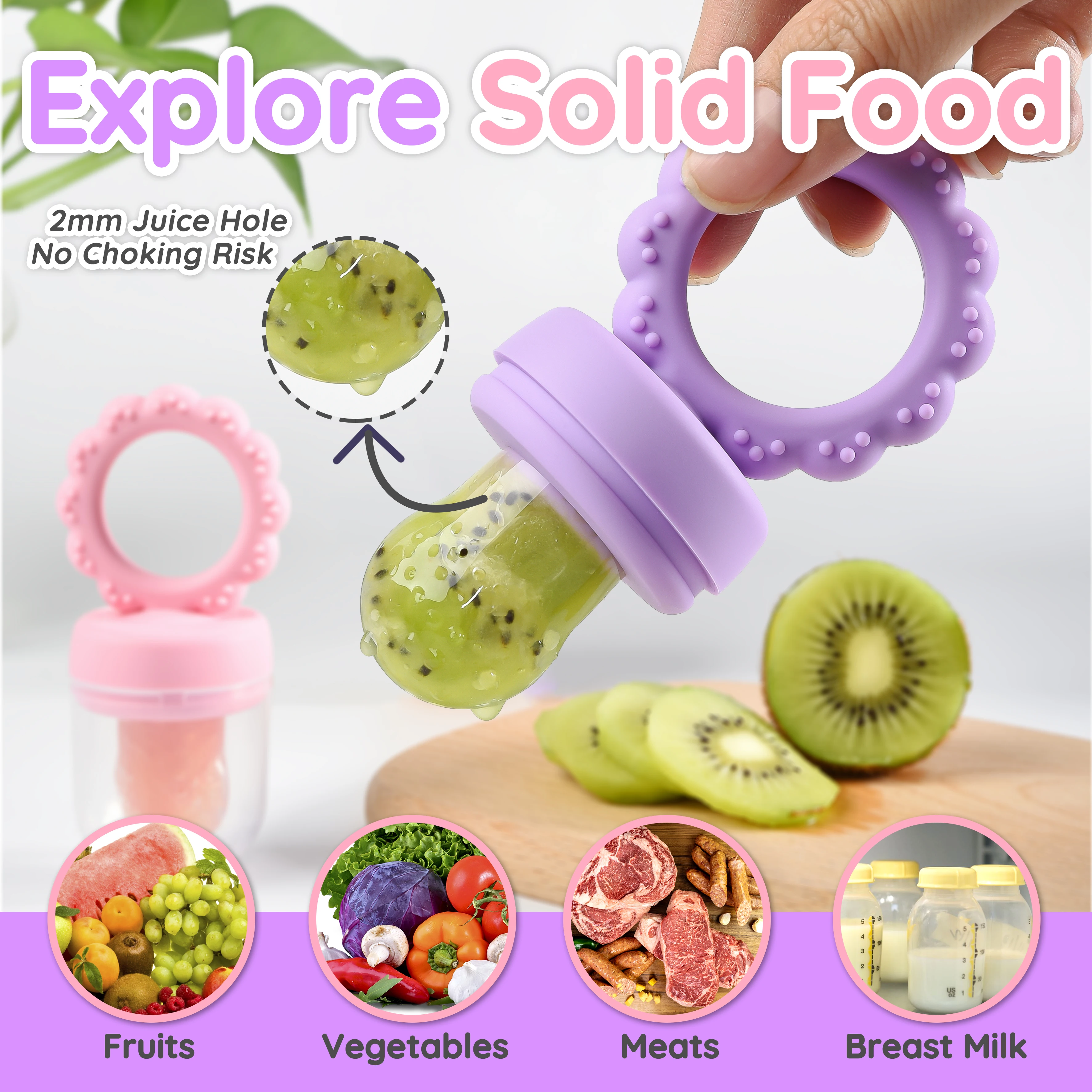 1 set-Sunflower Baby Fruit Feeder Set Silicone Mold Ice Cream Maker 2 Popsicle Molds 1 Tray Baby Feeder With Nipples