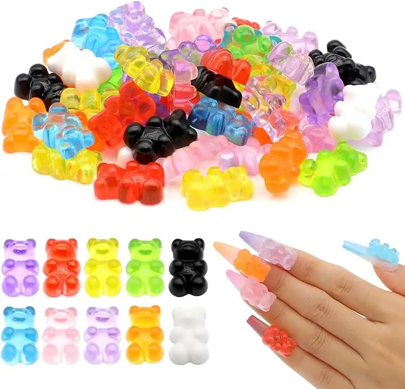 50Pcs Candy Colors Jelly Bear Nail Art Decoration 12X17mm Kawaii Gummy Bear 3D Nail Accessories DIY Cute Bear Manicure Parts