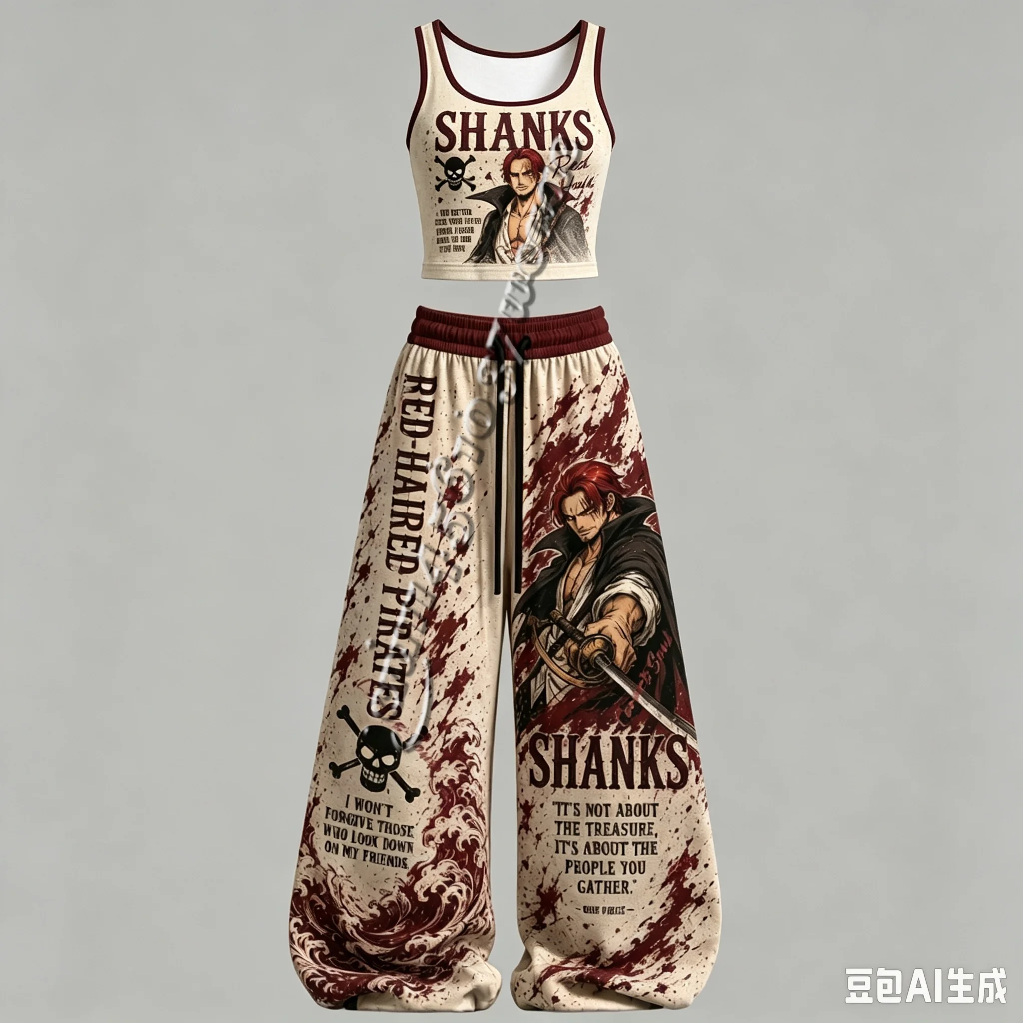 Neues One Piece Anime-Charakter Tanktop und Weite Hose Set für Männer und Frauen, Unisex Casual 2-Teiliges Outfit, Familienoutfit – Detail 5
