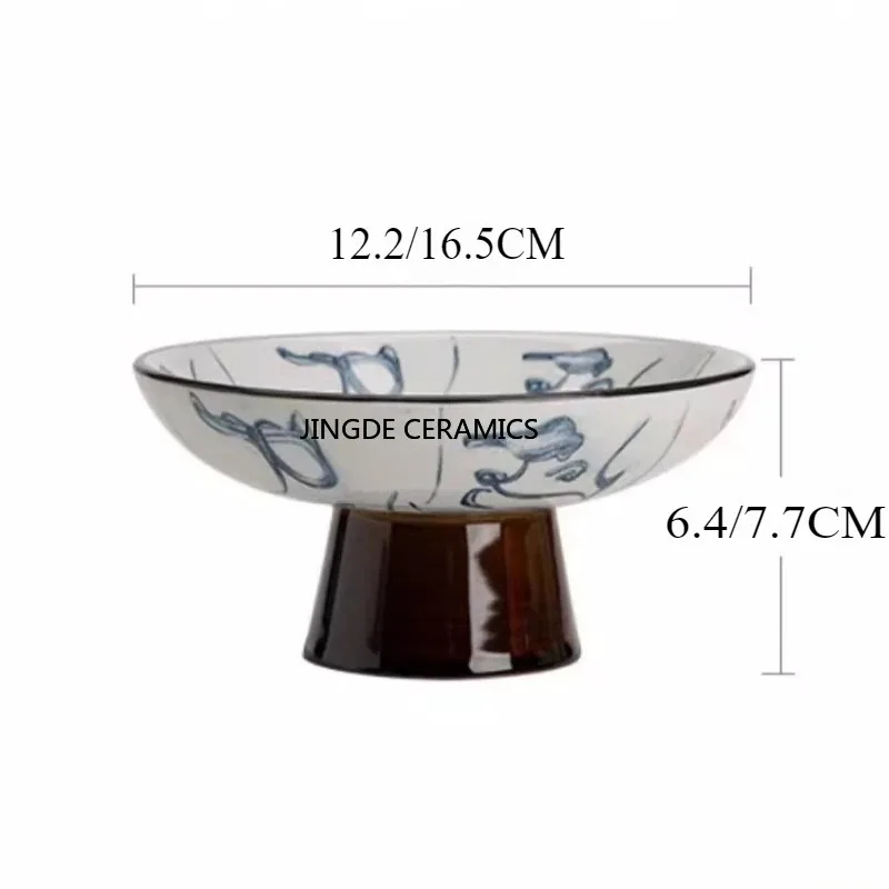 النمط الصيني السيراميك لوحة عالية القدم موقد مستدير صينية الشاي طبق الجوز تحت المزجج الملونة بعد الظهر الشاي المعجنات صينية طبق تقديم الحلوى #3