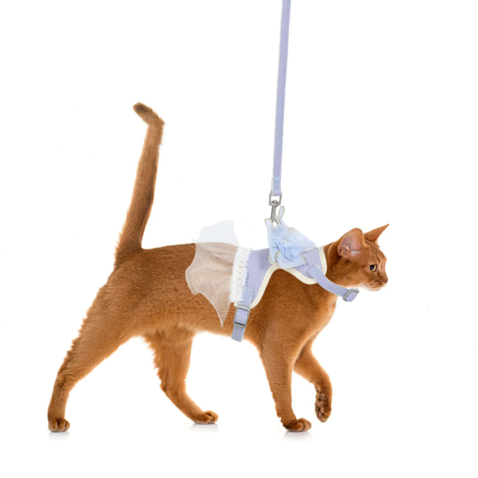 

Escape Proof Cat Harness Soft Adjustable Breathable Mesh Vest Dress Tulle Flower Decor Outdoor Walking 3.5-6kg Small Animal