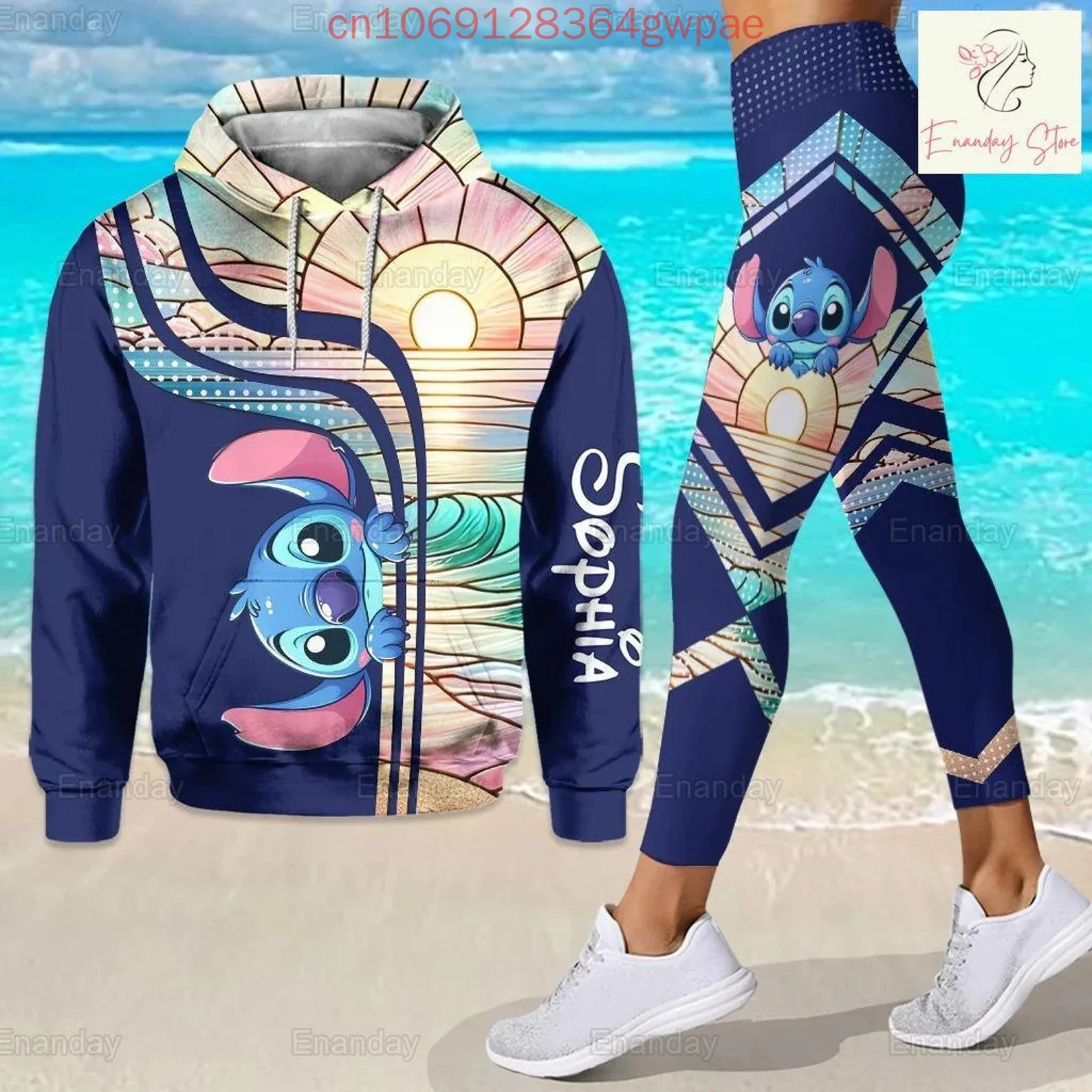 Stitch Christmas Hoodie and Leggings Set Women\'s Disney Stitch and Angel Hoodie Yoga Pants Sweatpants Fashion Tracksuit Set