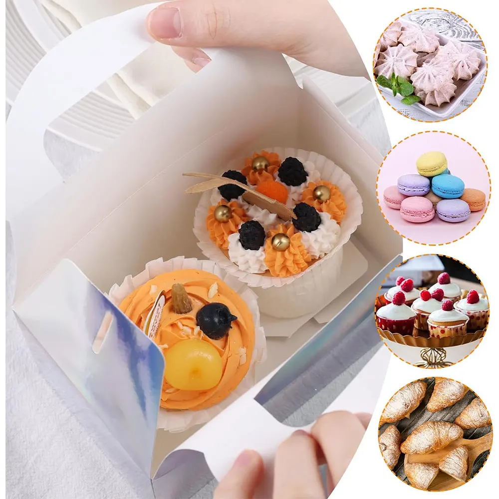 HD 12PCS Cardboard Gift Cake Box Dessert Gift Box Laser Gold Silver Wedding Day Convenient Carrying Carton Decoration Supplies