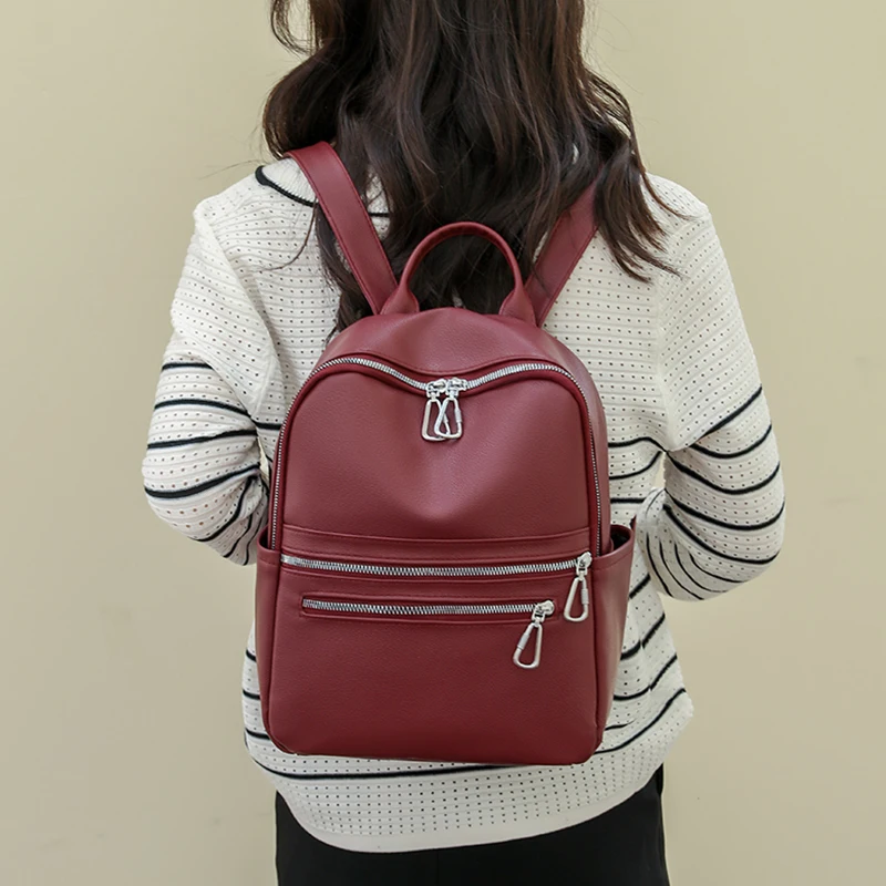 Fashion 2022 Women Backpacks Women\'s Leather Backpacks Female School Backpack Women Shoulder Bags for Teenage Girls Travel Back