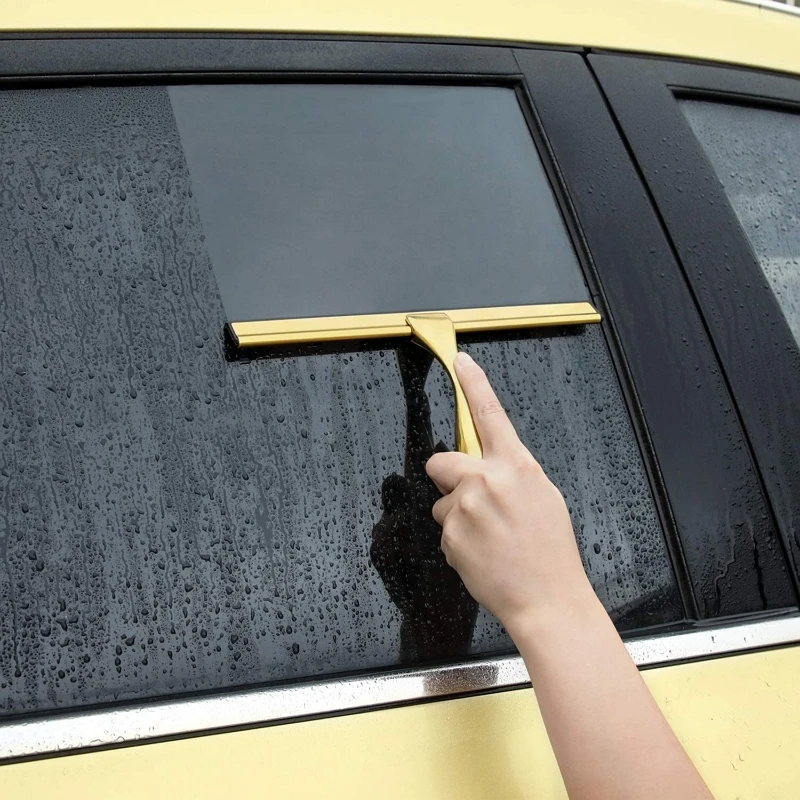 Gold Stainless Steel Shower Squeegee Window Glass Wiper Silicone Scraper Cleaner Brush Self Adhesive Hook for Kitchen Car Mirror