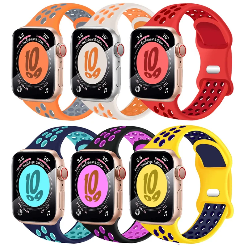 Correa deportiva para Apple Watch, pulsera de silicona con agujero de aire, 44mm, 40mm, 42-38-41mm, 45mm, iWatch 8/7 Series, 6 SE, 5, 4, 3, Ultra 2,