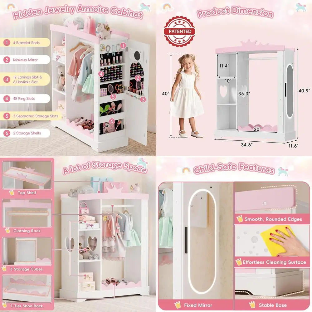 

Белый детский шкаф-гардероб с ящиками, зеркалом и полками для девичьей спальни