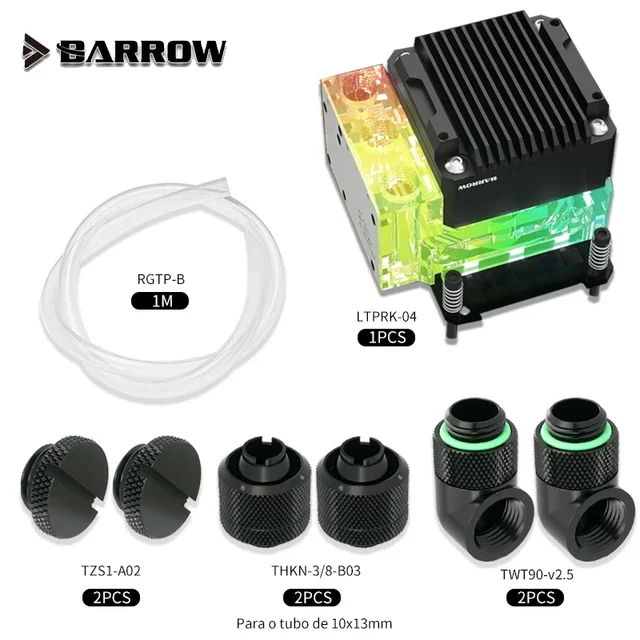 

Комплект водяного охлаждения процессора BARROW AIO для корпуса компьютера ITX, блок насоса с ШИМ 17 Вт, комбинированный блок Res, блок + фитинги + трубка, 5 В MB SYNC