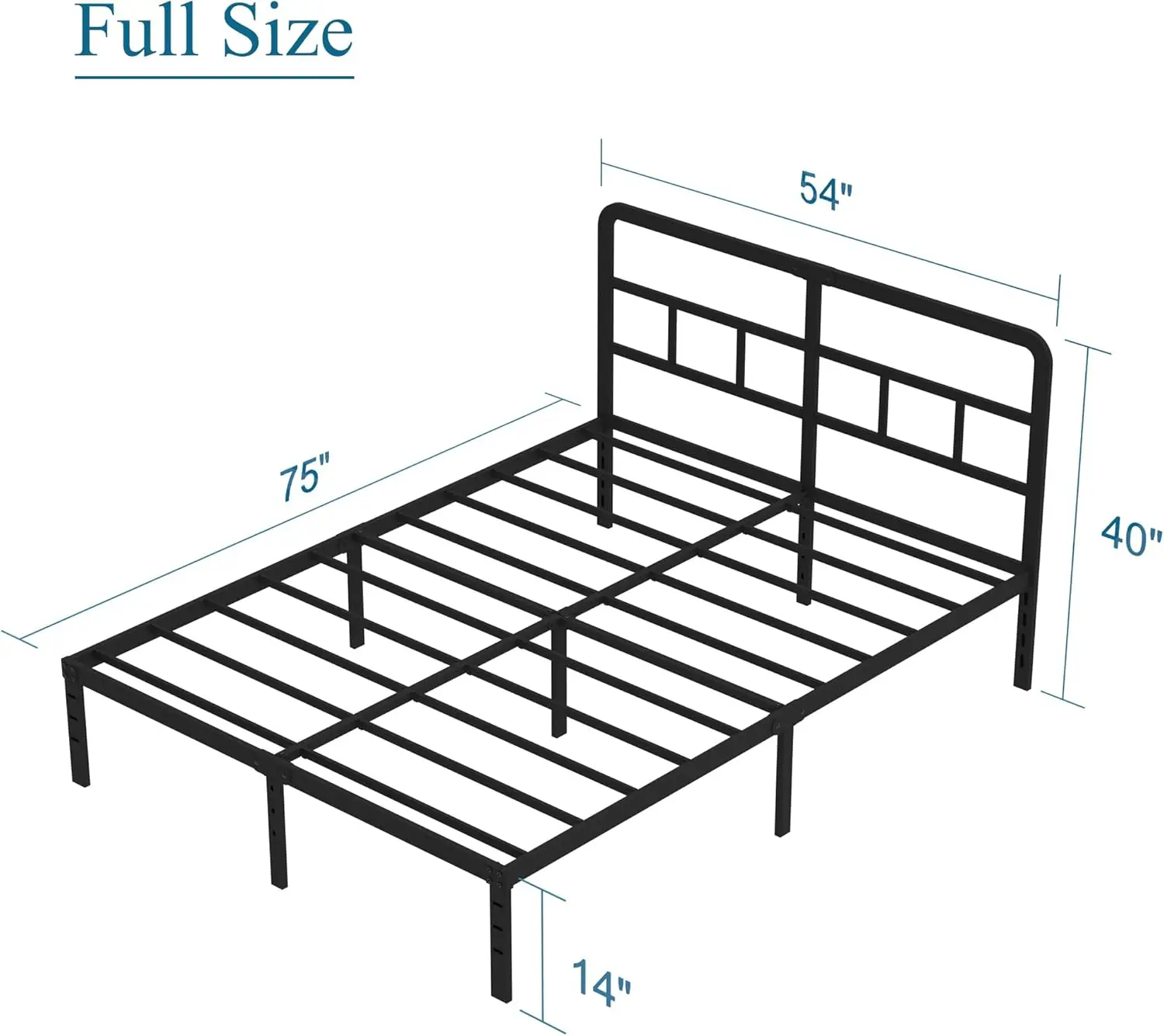 Full Size Bed Frame with Headboard No Box Spring Needed, Heavy Duty Metal Platform with Steel Slat, Mattress Foundation, Easy As