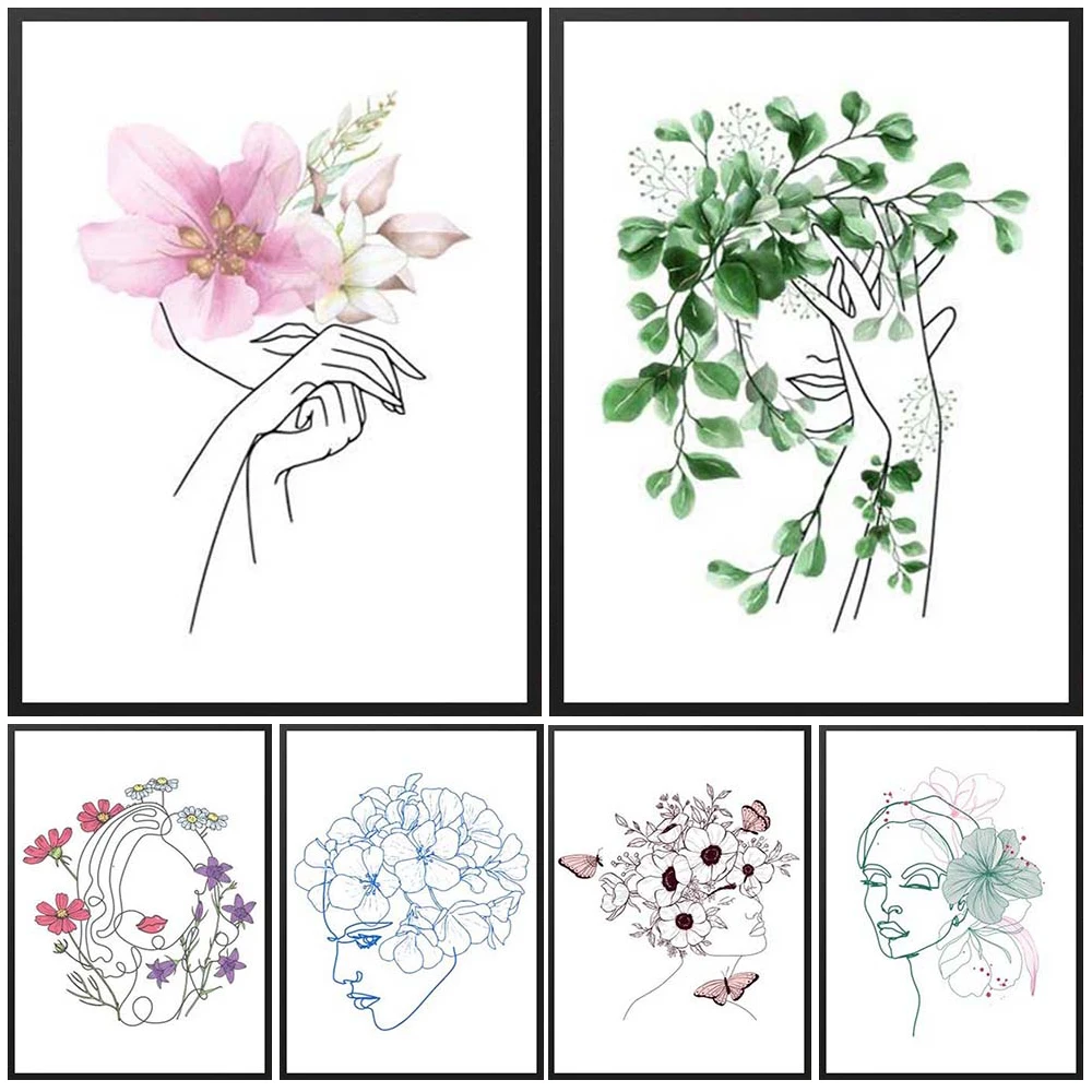 Inner Beauty Line Drawing Women Princess Thinking Posters Wall Art Canvas Painting Poster Wall Pictures For Living Room Unframed