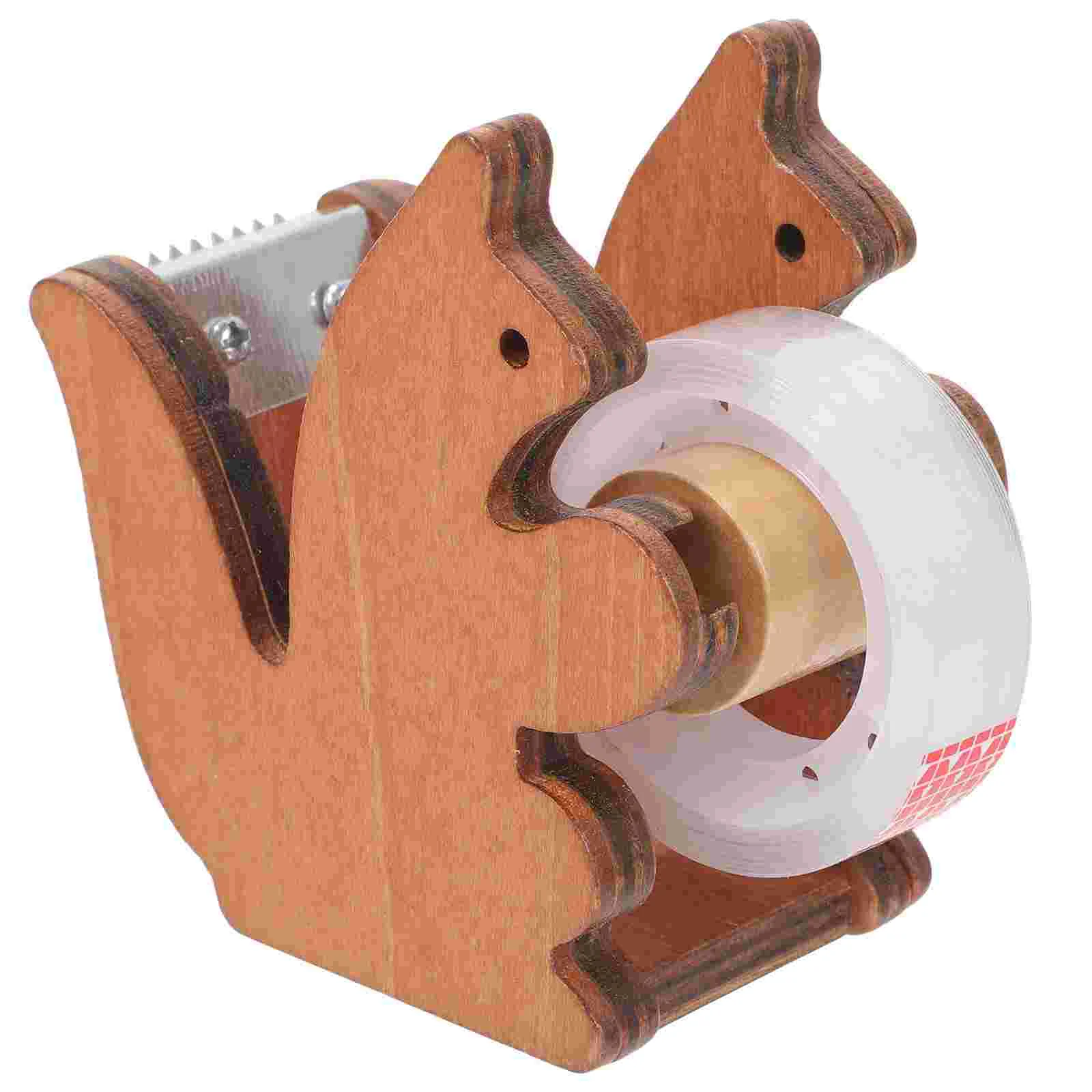 Simpatico dispenser per nastro a forma di scoiattolo, supporto da tavolo in legno retrò, lama per ufficio, scuola, uso domestico, design animale Kawaii