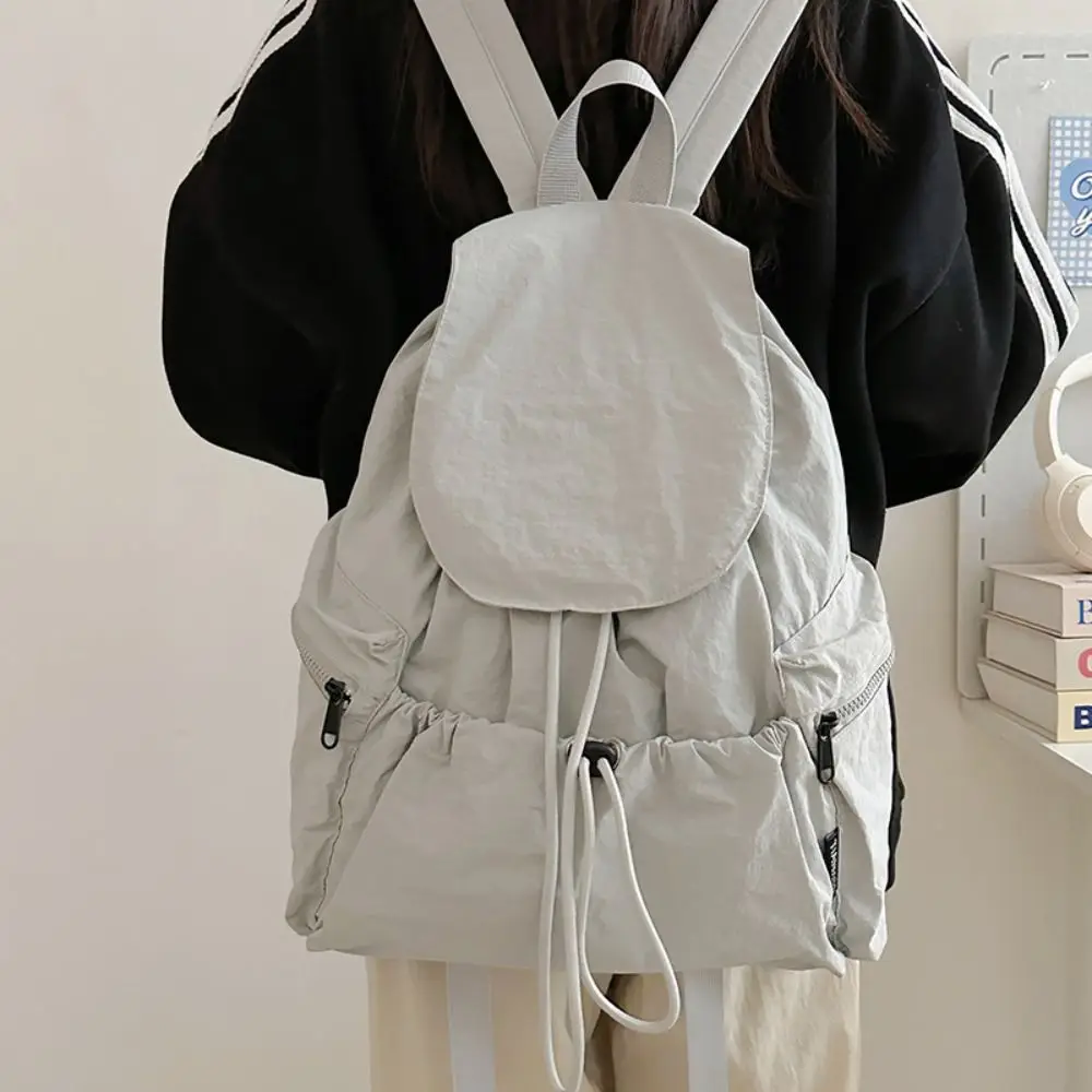 Simple Lightweight Travel Backpack Nylon Waterproof Drawstring Backpack Korean Style Large Capacity Student Schoolbag Outdoor