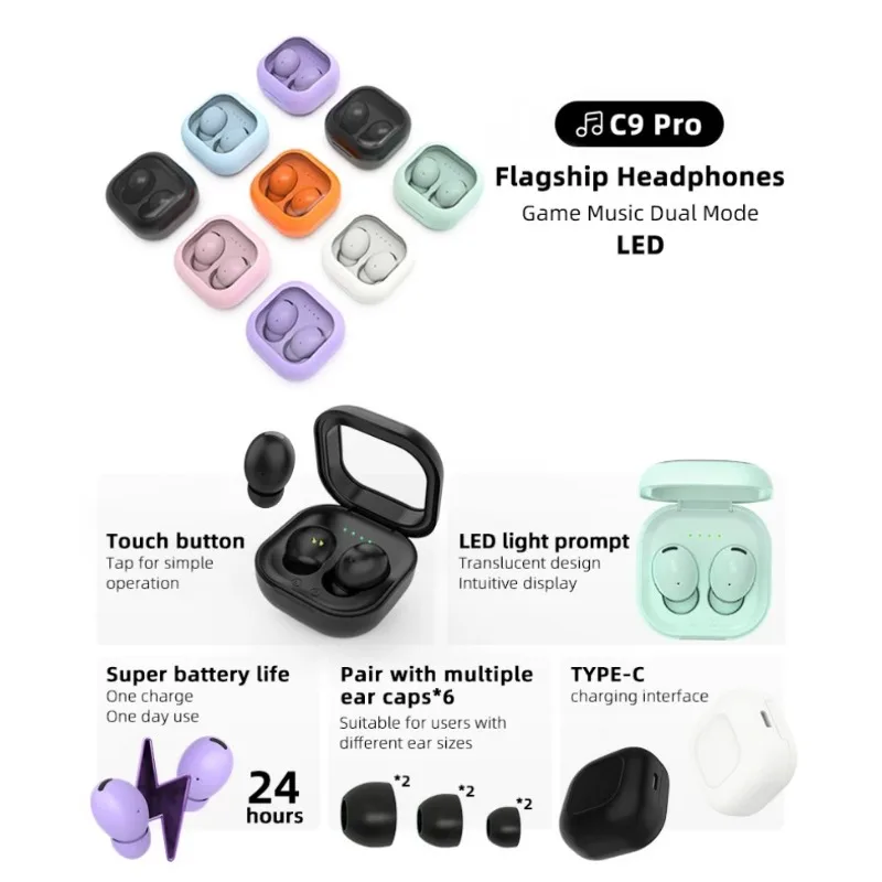 TWS NEW C9pro Wireless bluetooth Headset 5.2 Earphones Bluetooth Headphones Sport Stereo Fone Bluetooth Earbud for Xiaomi iPhone