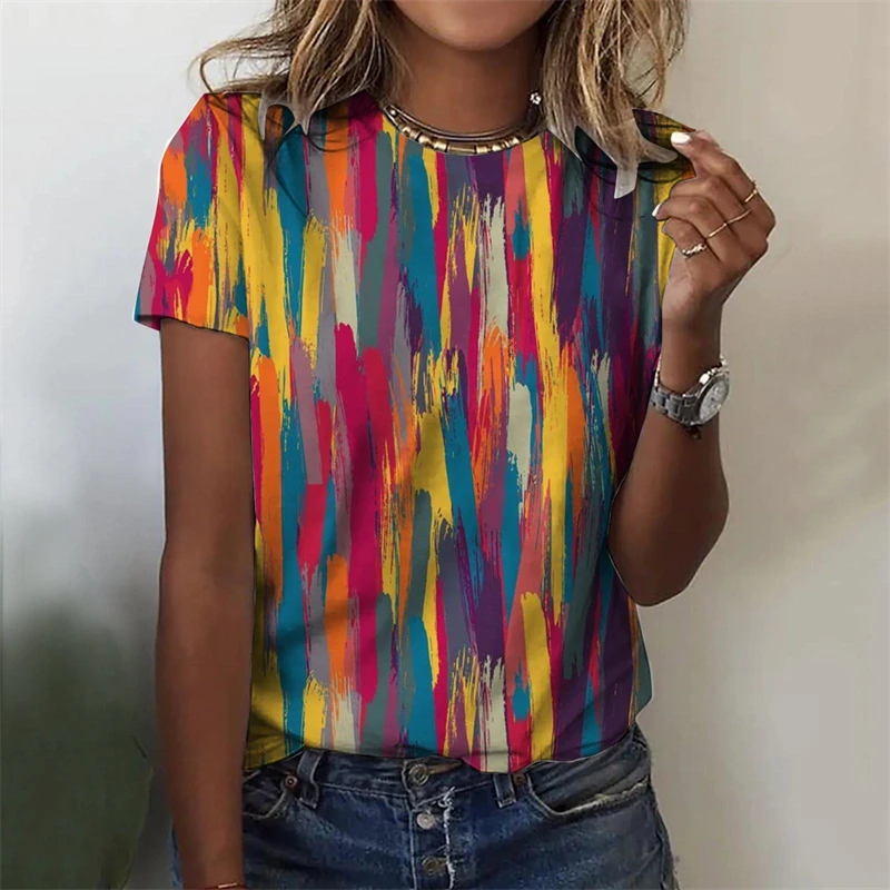 

Summer Colors Graffiti T-shirt Women Personality 3D Print Hip Hop Street Round Neck T Shirts 3d Print Graphic Fashion Trend Tees