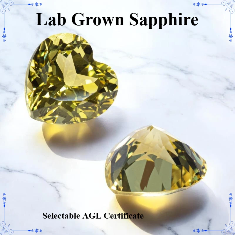 

Heart Cut Yellow Lab Grown Sapphire For Charm Jewelry Making Selectable AGL Certificate