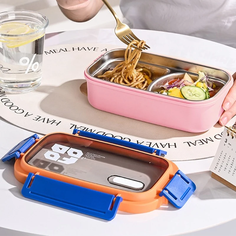 304 Stainless Steel Divided Kid Lunch Box Heat Insulated Anti-Scald Bento Food Container Portable Compartment Meal Box with Lock - view 6