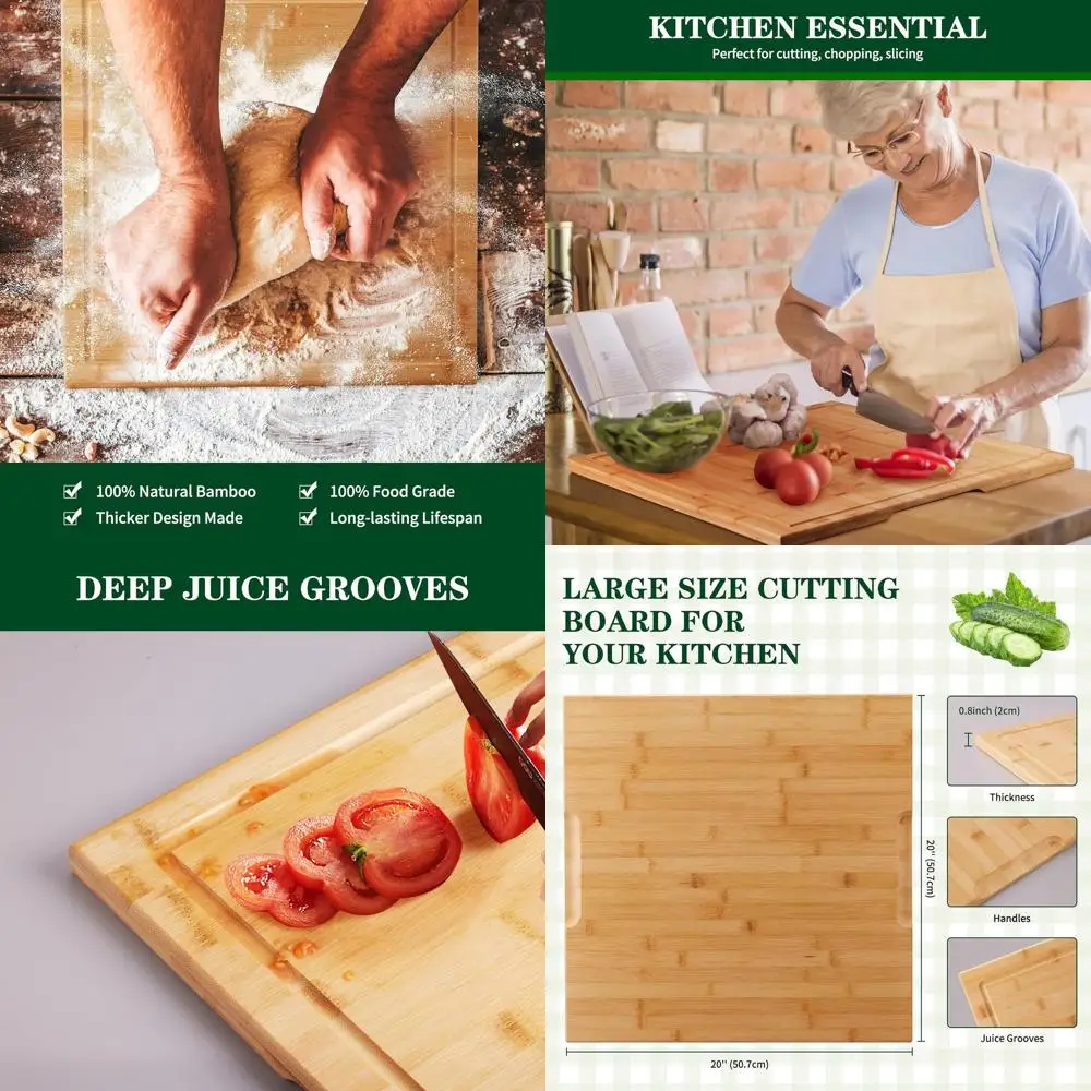 

Бамбуковая разделочная доска 20 x 20, с ручкой и пазом для сока, большой кухонный мясной блок для нарезки мяса и овощей